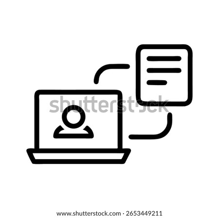 Remote Agreement Approval single line icon.  Remote business agreement approval in minimalist line design. Distributed team collaboration, virtual approval workflows, and remote business operations.
