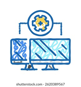 Fernunterstützung Reparatur Computer doodle Symbol Skizze Vektor. Fernwartung Reparatur Computerzeichen. einzelne Symbolgrafik
