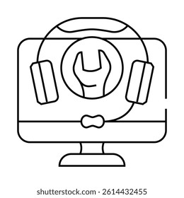remote assistance repair computer line icon vector. remote assistance repair computer sign. isolated contour symbol black illustration