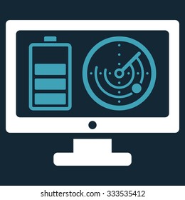 Remote Battery Monitoring vector icon. Style is bicolor flat symbol, blue and white colors, rounded angles, dark blue background.