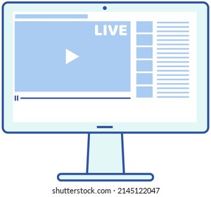 Remote broadcast program for computer. Internet video live communication with followers and subscribers. Website for blogging, streaming online. Video recording live broadcast, stream, vlog on screen