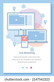 Remote broadcast program for computer. Internet video live communication with followers and subscribers. Website for blogging, streaming online. Video recording live broadcast, stream, vlog on screen