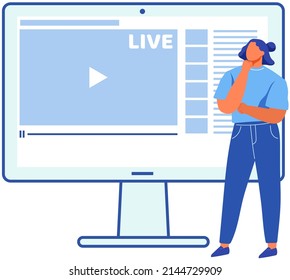 Remote broadcast program for electronic devices. Application for watching video via Internet. Website for blogging, streaming online. Video recording live broadcast, stream, vlog for gadgets