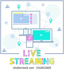 Fernübertragungsprogramm für elektronische Geräte. Internet Video-Kommunikation mit Anhängern und Abonnenten App. Website für Streaming online. Live-Übertragungen, Vlog auf Computer- und Telefonbildschirm