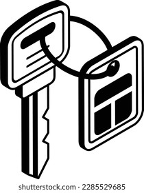 Diseño isométrico del icono del vector del botón de bloqueo y desbloqueo de la llave del coche remoto, símbolo del servicio de vehículos de motor y taller de reparación de automóviles, señal de la pieza de repuesto del camión, llave del inmovilizador del equipo del técnico automotor
