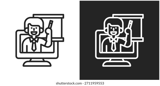 Icono De Aulas Remotas En Estilo De Línea En Blanco Y Negro