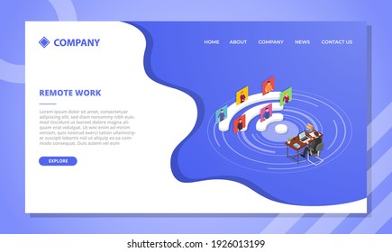 Remote Collaboration Concept For Website Template Or Landing Homepage Design With Isometric Style