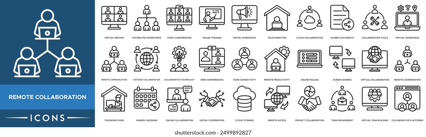 Remote Collaboration icon. Virtual Meeting, Distributed Workforce, Video Conferencing, Online Training and Digital Workspace
