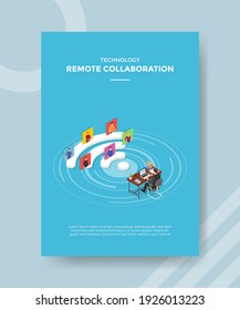 remote collaboration work concept for template banner and flyer for printing with isometric style