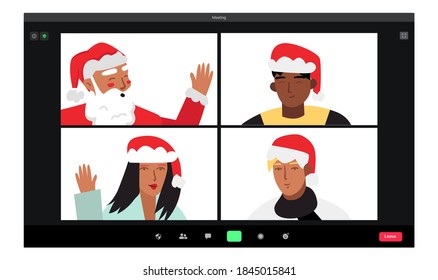 Fernkommunikation per Video. Neujahr Corporate Party. Winterillustration