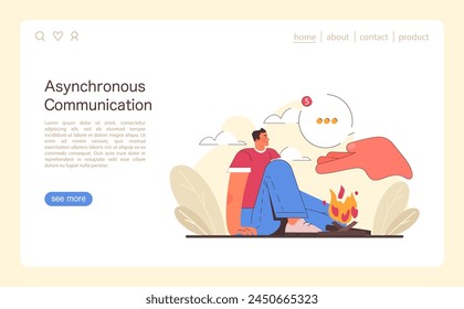 Remote communication concept. Man enjoying nature while waiting for messages. Modern work flexibility, online availability. Flat vector illustration