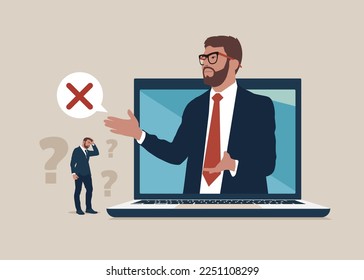 Remote communication. Control of employee work and processes in the context of remote work arrangements. Flat vector illustration.