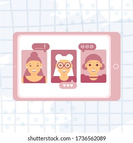 Remote communication. Friends communicate through video calling.
