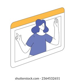 Remote Communication with Woman Character Engaged in Distant Live Video Conference Vector Illustration