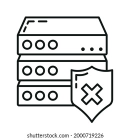 Remote computer server data exchange cloud icon protect database storage, technology information outline flat vector illustration, isolated on white. Concept web tool security backup information.