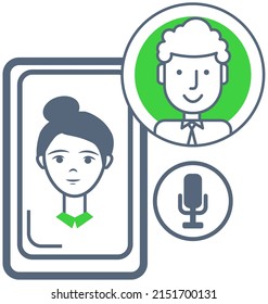 Remote comunication app on smartphone screen. Distance chatting, internet video call chat. Mobile application for virtual communication, teamwork. Friends during video meeting, online broadcast