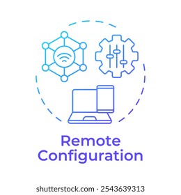 Ícone de conceito de gradiente azul de configuração remota. Controle de acesso, cibersegurança. Rede, configurações. Ilustração de linha de forma redonda. Ideia abstrata. Design gráfico. Fácil de usar no infográfico