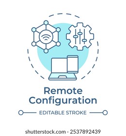 Remote configuration soft blue concept icon. Access control, cybersecurity. Network, settings. Round shape line illustration. Abstract idea. Graphic design. Easy to use in infographic, presentation