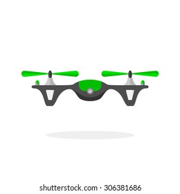 Remote control air drone. Unmanned aerial vehicle (UAV). Vector illustration of quadrocopter on isolated background. Flat design. Full editable