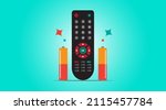 Remote control and battery icon isolated on light blue background. Control panel of TV vector illustration
