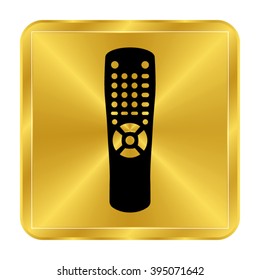 Remote control - black vector icon;  gold button