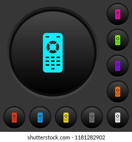 Remote control dark push buttons with vivid color icons on dark grey background
