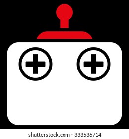 Remote Control Device vector icon. Style is bicolor flat symbol, red and white colors, rounded angles, black background.