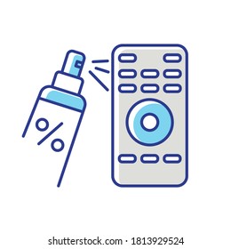 Remote control disinfection RGB color icon. Surface cleaning, domestic hygiene. Microbe protection. Hand held device and antiseptic isolated vector illustration