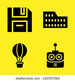 remote control, diskette, coliseum and hot air balloon vector icon set. Sample icons set for web and graphic design