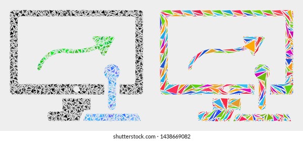 Remote control display collage icon of triangle elements which have various sizes and shapes and colors. Geometric abstract vector design concept of remote control display.