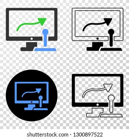 Remote control display EPS vector icon with contour, black and colored versions. Illustration style is flat iconic symbol on chess transparent background.