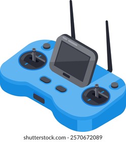 Remote control featuring a built in display for real time feedback and dual antennas, designed in sleek blue for enhanced connectivity in aerial photography and videography