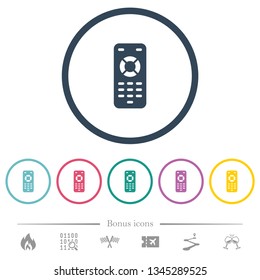 Remote control flat color icons in round outlines. 6 bonus icons included.