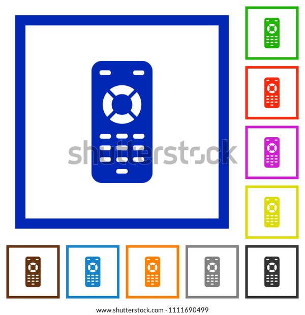 Remote control flat color icons in square\
frames on white\
background