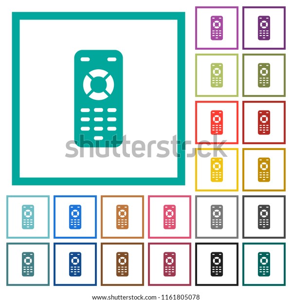 Remote control flat color icons with quadrant\
frames on white\
background
