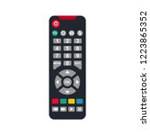 Remote control flat icon. Remote for TV or media center. Device for films cinema video. Leisure at home. Vector illustration cartoon design. Isolated on white background. Buttons to control player.