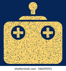 Remote Control grainy textured icon for overlay watermark stamps. Flat symbol with dirty texture. Dotted vector yellow ink rubber seal stamp with grunge design on a blue background.