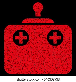 Remote Control grainy textured icon for overlay watermark stamps. Flat symbol with unclean texture. Dotted vector red ink rubber seal stamp with grunge design on a black background.