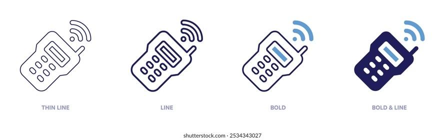 Icono de control remoto en 4 estilos diferentes. Línea delgada, línea, negrita y línea negrita. Estilo duotono. Trazo editable.