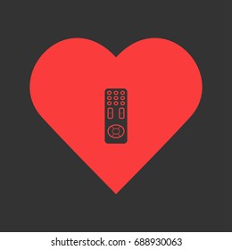 Remote control icon flat. Simple pictogram on heart background. Vector illustration symbol