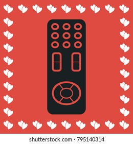 Remote control icon flat. Simple black pictogram on red background with white hearts for valentines day. Vector illustration symbol