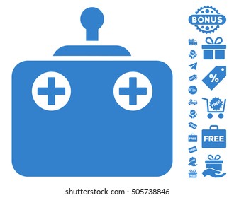 Remote Control icon with free bonus symbols. Vector illustration style is flat iconic symbols, cobalt color, white background.