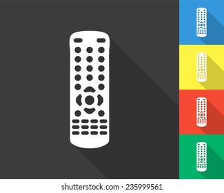 remote control icon - gray and colored (blue, yellow, red, green) vector illustration with long shadow