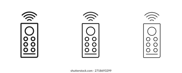Conjunto de pictogramas negros con logotipo de icono de control remoto. arte de contorno de línea delgada.