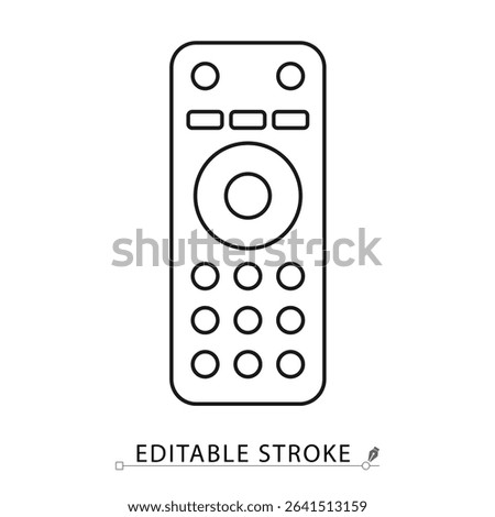 Remote control icon in minimal line style with editable stroke. Television remote, electronic control, device interface, TV controller, smart home element, remote symbol for media and tech design.