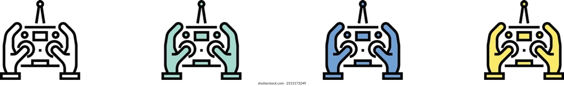 remote control icon. Outline, Green, Blue and Yellow Style Design Isolated On White Background