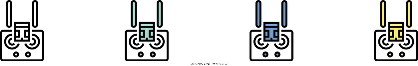 remote control icon. Outline, Green, Blue and Yellow Style Design Isolated On White Background