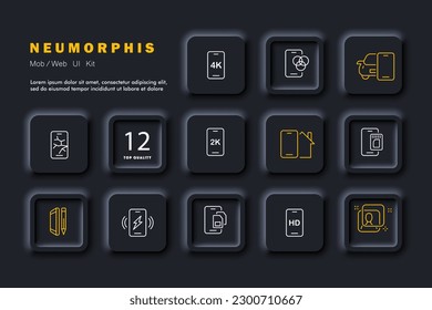 Remote control icon set. Smartphone and controlling computer or other device remotely. Technology. Neomorphism style. Vector line icon for Business