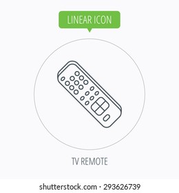 Remote control icon. TV switching channels sign. Linear outline circle button. Vector