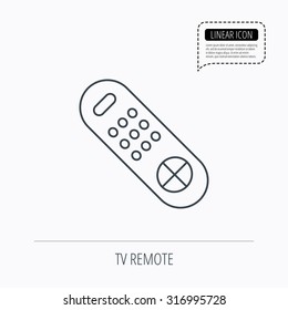 Remote control icon. TV switching channels sign. Linear outline icon. Speech bubble of dotted line. Vector
